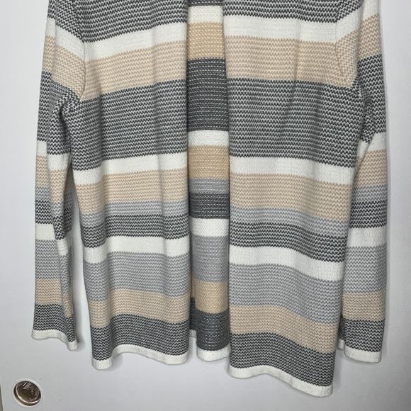 3/$20 Verve Ami women's neutral striped open front draped cardigan sweater SZ L - Picture 4 of 10